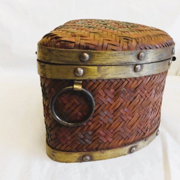 2 Bombay Company Nesting Half Moon Wicker Chests-Brushed Brass Trim - Picture 5 of 16